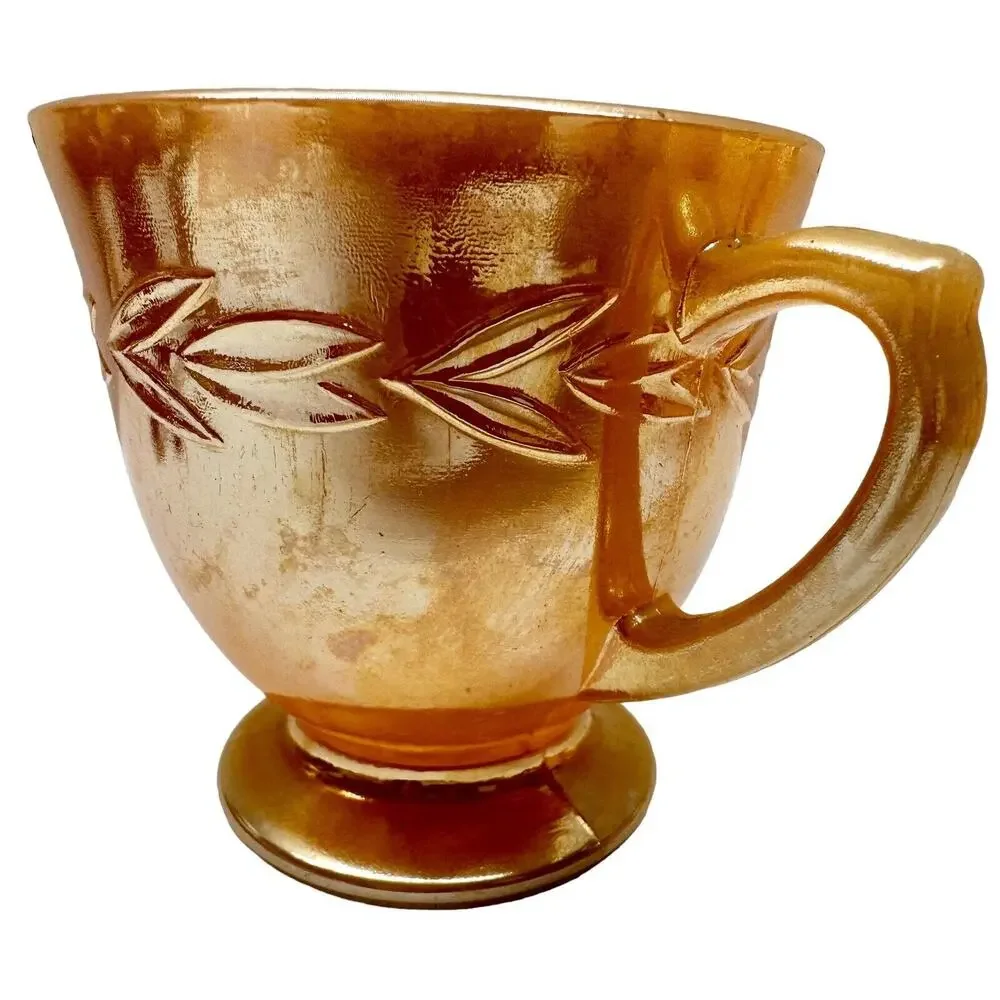 VTG Sugar Bowl Peach Lustre Laurel Leaf Anchor Hocking Fire-King Handles Cottage